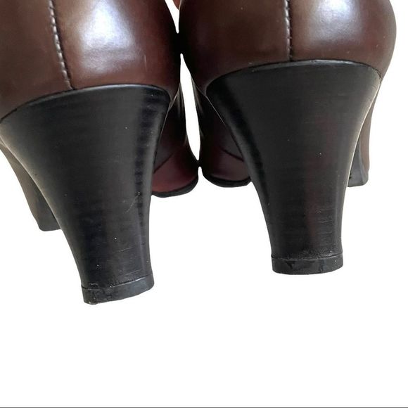 BEAUTIFEEL Leather Slip On Shoes With Small Heel Side Buttons Brown Burgundy 39 - Picture 8 of 11